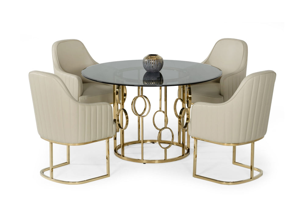 VIG Furniture Modrest Filbert - Modern Smoked Glass & Champagne Gold Dining Table VGZAT122-GOLD-DT