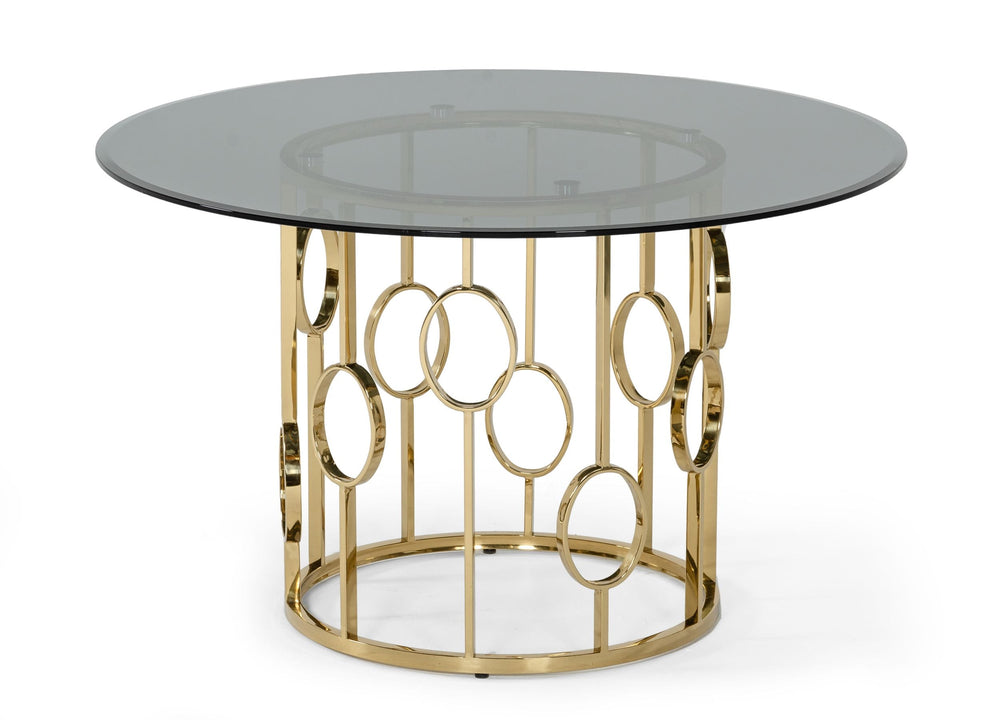 VIG Furniture Modrest Filbert - Modern Smoked Glass & Champagne Gold Dining Table VGZAT122-GOLD-DT