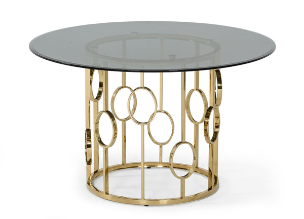 VIG Furniture Modrest Filbert - Modern Smoked Glass & Champagne Gold Dining Table VGZAT122-GOLD-DT