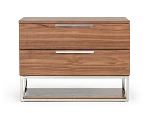 VIG Furniture Modrest Heloise - Contemporary Walnut & Stainless Steel Nightstand VGBBMB1502-NS