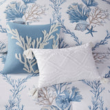 Harbor House Pismo Beach Coastal 6 Piece Oversized Cotton Comforter Set with Throw Pillows Blue/White Cal HH10-1840