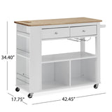 Cato Kitchen Cart with Wheels, White and Natural Noble House