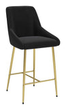 Zuo Modern Madelaine 100% Polyester, Plywood, Steel Modern Commercial Grade Counter Stool Black, Gold 100% Polyester, Plywood, Steel