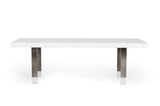 VIG Furniture Modrest Lenny- Modern White High Gloss & Stainless Steel Gun Metal Dining Table VGGMDT-1393B-WHT-DT