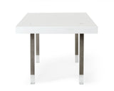 VIG Furniture Modrest Lenny- Modern White High Gloss & Stainless Steel Gun Metal Dining Table VGGMDT-1393B-WHT-DT