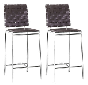 Zuo Modern Criss 100% Polyurethane, Steel Modern Commercial Grade Counter Stool Set - Set of 2 Espresso, Chrome 100% Polyurethane, Steel