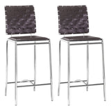 Zuo Modern Criss 100% Polyurethane, Steel Modern Commercial Grade Counter Stool Set - Set of 2 Espresso, Chrome 100% Polyurethane, Steel