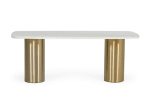 VIG Furniture Modrest Rocky - Glam White Marble & Brush Gold Dining Table VGGMM-DT-1360A-DT