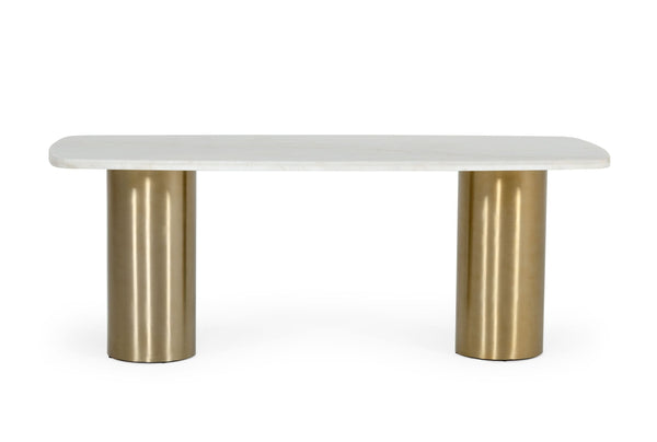VIG Furniture Modrest Rocky - Glam White Marble & Brush Gold Dining Table VGGMM-DT-1360A-DT