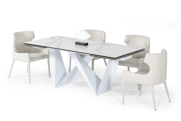 VIG Furniture Modrest Fritz - Modern White Ceramic Dining Table VGNSGD8767-WHT