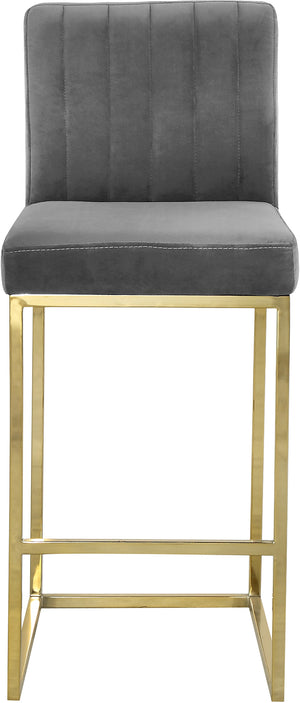 Giselle Velvet / Engineered Wood / Metal / Foam Contemporary Grey Velvet Stool - 16" W x 19" D x 37.5" H