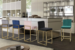 Giselle Velvet / Engineered Wood / Metal / Foam Contemporary Grey Velvet Stool - 16" W x 19" D x 37.5" H