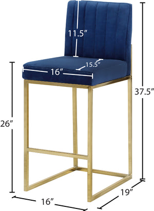Giselle Velvet / Engineered Wood / Metal / Foam Contemporary Navy Velvet Stool - 16" W x 19" D x 37.5" H