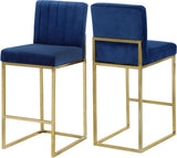 Giselle Velvet / Engineered Wood / Metal / Foam Contemporary Navy Velvet Stool - 16" W x 19" D x 37.5" H