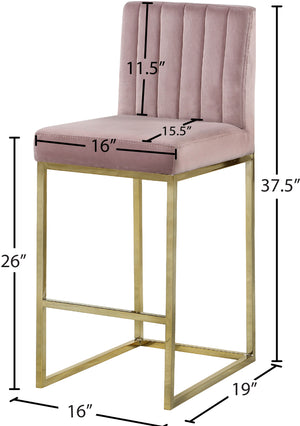 Giselle Velvet / Engineered Wood / Metal / Foam Contemporary Pink Velvet Stool - 16" W x 19" D x 37.5" H