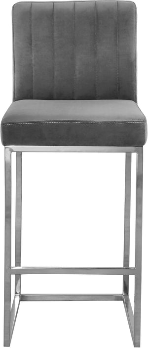 Giselle Velvet / Engineered Wood / Metal / Foam Contemporary Grey Velvet Stool - 16" W x 19" D x 37.5" H