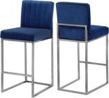 Giselle Velvet / Engineered Wood / Metal / Foam Contemporary Navy Velvet Stool - 16" W x 19" D x 37.5" H