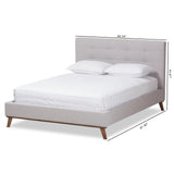 Baxton Studio Valencia Mid-Century Modern Greyish Beige Fabric Queen Size Platform Bed