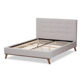 Baxton Studio Valencia Mid-Century Modern Greyish Beige Fabric Queen Size Platform Bed