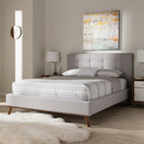 Baxton Studio Valencia Mid-Century Modern Greyish Beige Fabric Queen Size Platform Bed