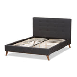 Baxton Studio Valencia Mid-Century Modern Dark Grey Fabric King Size Platform Bed
