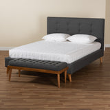 Valencia Mid-Century Modern Dark Grey Fabric Upholstered King Size 2-Piece Bedroom Set