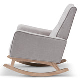 Baxton Studio Marlena Mid-Century Modern Greyish Beige Fabric Upholstered Whitewash Wood Rocking Chair