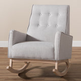 Baxton Studio Marlena Mid-Century Modern Greyish Beige Fabric Upholstered Whitewash Wood Rocking Chair