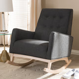 Baxton Studio Marlena Mid-Century Modern Dark Grey Fabric Upholstered Whitewash Wood Rocking Chair