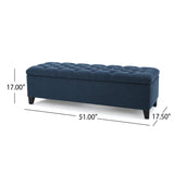 Ottilie Contemporary Button-Tufted Fabric Storage Ottoman Bench, Dark Blue and Dark Brown Noble House