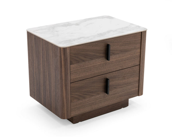 VIG Furniture Modrest Chelton - Contemporary White Ceramic & Walnut Nightstand VGHB351U-WAL-NS