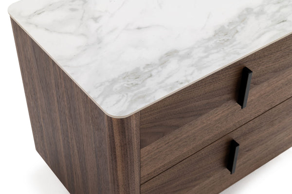 VIG Furniture Modrest Chelton - Contemporary White Ceramic & Walnut Nightstand VGHB351U-WAL-NS