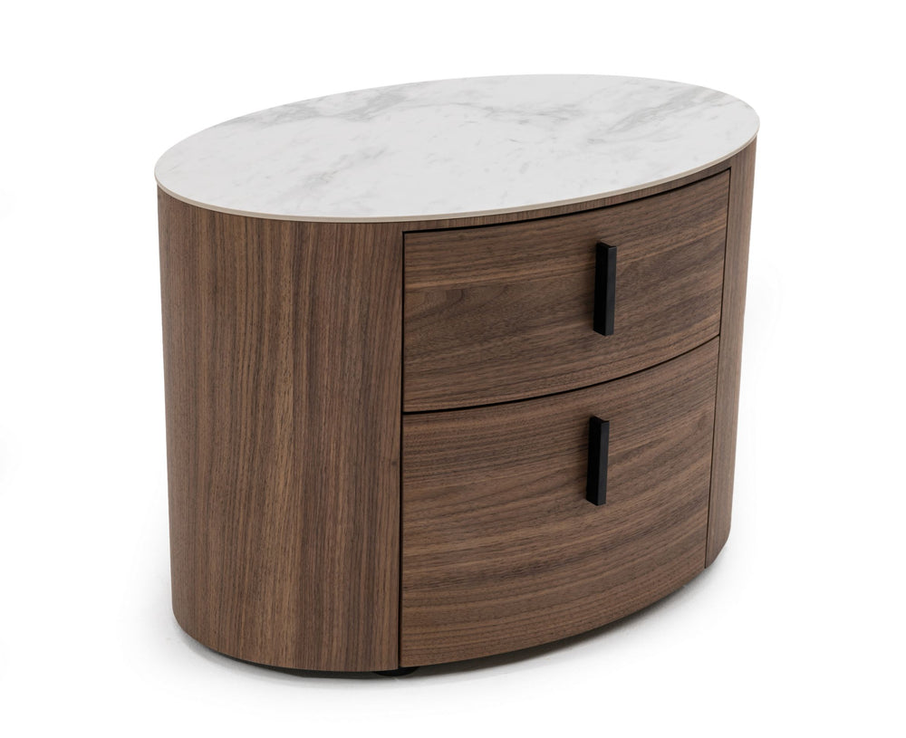 VIG Furniture Modrest Chelton - Contemporary White Ceramic & Walnut Oval Nightstand VGHB351U3-WAL-NS