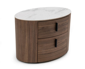 VIG Furniture Modrest Chelton - Contemporary White Ceramic & Walnut Oval Nightstand VGHB351U3-WAL-NS