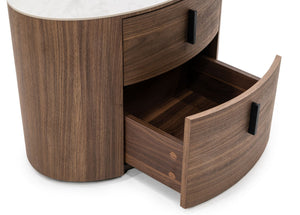 VIG Furniture Modrest Chelton - Contemporary White Ceramic & Walnut Oval Nightstand VGHB351U3-WAL-NS