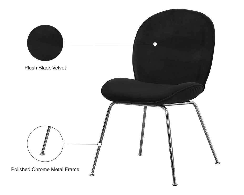 Paris Velvet / Engineered Wood / Metal / Foam Contemporary Black Velvet Dining Chair - 19.5" W x 25" D x 34.5" H