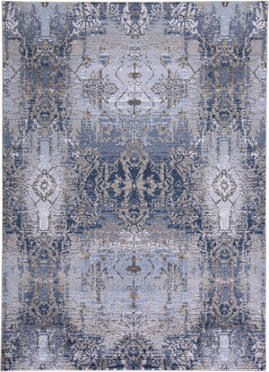 Gaspar Modern Abstract Deco Style, Ice Blue/Navy Blue, 8ft x 11ft Area Rug