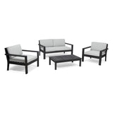 Santa Ana Outdoor 4 Seater Acacia  Wood Chat Set with Cushions, Wire Brushed Dark Gray and Light Gray Noble House