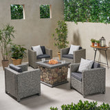 Wentz Outdoor 4 Club Chair Chat Set with Fire Pit, Mix Black and Dark Gray Noble House