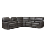 Baxton Studio Amaris Modern and Contemporary Grey Bonded Leather 5-Piece Power Reclining Sectional Sofa with USB Ports