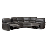 Baxton Studio Amaris Modern and Contemporary Grey Bonded Leather 5-Piece Power Reclining Sectional Sofa with USB Ports