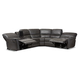 Baxton Studio Amaris Modern and Contemporary Grey Bonded Leather 5-Piece Power Reclining Sectional Sofa with USB Ports