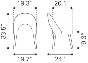 Zuo Modern Miami 100% Polyester, Plywood, Steel Modern Commercial Grade Dining Chair Set - Set of 2 Green, Black, Gold 100% Polyester, Plywood, Steel
