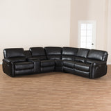 Baxton Studio Amaris Modern and Contemporary Black Bonded Leather 5-Piece Power Reclining Sectional Sofa with USB Ports