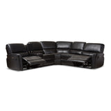 Baxton Studio Amaris Modern and Contemporary Black Bonded Leather 5-Piece Power Reclining Sectional Sofa with USB Ports
