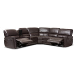 Baxton Studio Amaris Modern and Contemporary Dark Brown Bonded Leather 5-Piece Power Reclining Sectional Sofa with USB Ports