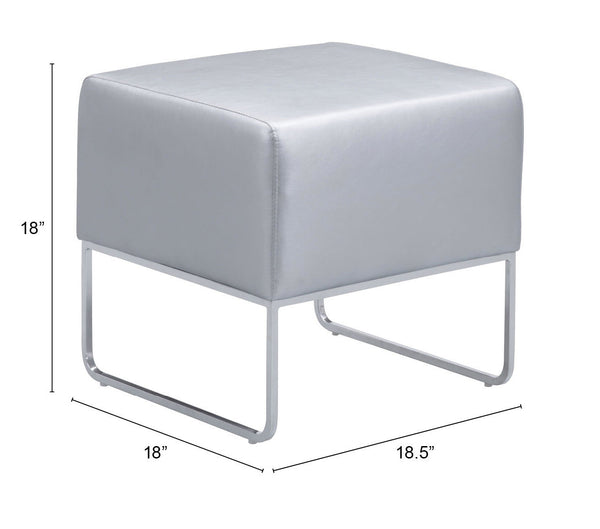 Zuo Modern Plush 100% Polyurethane, Plywood, Steel Modern Commercial Grade Ottoman Silver, Chrome 100% Polyurethane, Plywood, Steel