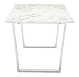 English Elm EE2621 Composite Stone, Stainless Steel Modern Commercial Grade Dining Table White, Silver Composite Stone, Stainless Steel