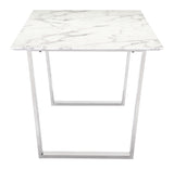 Zuo Modern Atlas Composite Stone, Stainless Steel Modern Commercial Grade Dining Table White, Silver Composite Stone, Stainless Steel