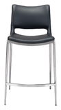 Zuo Modern Ace 100% Polyurethane, Plywood, Stainless Steel Modern Commercial Grade Counter Stool Set - Set of 2 Black, Silver 100% Polyurethane, Plywood, Stainless Steel